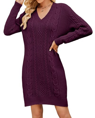 Heersan Vestito Casual Donna Invernale Maglione Abito Elegante Maniche Lunghe con Scollo a V Elasticizzato Vestiti Abito Autunno Pullover Caldo