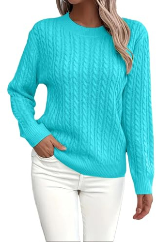 Cihdmfb Jersey de invierno para mujer, elegante, monocolor, manga larga, jersey de punto grueso, informal, cuello redondo, jersey básico, sólido, jersey de punto, suelto, parte superior
