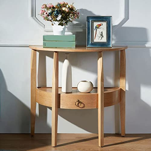 Mid-Century - Tavolino moderno a mezzaluna con cassetto, in legno massello per piccoli appartamenti, soggiorno, divano