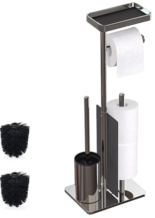 Relaxdays Toilet Set, Stainless Steel, Shelf & Roll Holder, Freestanding, H x W x D: 75 x 22 x 20 cm, Toilet Butler, Silver/Black