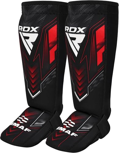 RDX IMMAF Protège-tibias pour Kickboxing, Boxe, Sports de Combat MMA, Protège-mollets, Protection pour les Jambes, Polster Shin Guard pour l'Entraînement, Hommes Femmes, Protection des Pieds