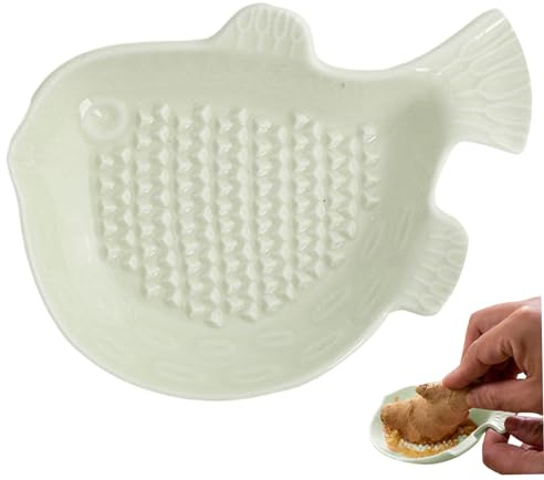 Garlic Grater Plate, Ginger Grater Tool Cute Ceramic Garlic Globefish Shaped Ginger Grinder 4.7x3.5'' Plate Easy to Clean Mincer for Onion Turmeric Apple