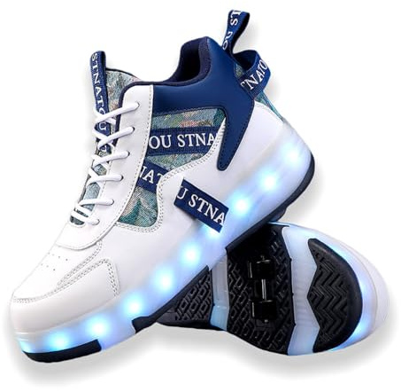 ENEN Schuhe mit Rollen für Mädchen, Mode Schuhe mit Rollen & led Lichtern für Jungen Rollschuhe 2-in-1 Kinder Outdoor Turnschuhe Versenkbarer 30-40 EU (Blau,36)