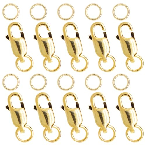 BUXIMN 10PCS 18K Gold Lobster Claw Clasps, Jewelry Clasps with Jump Rings for DIY Crafts, Lobster Clasps for Jewelry Making Bracelets Necklace(14mm)