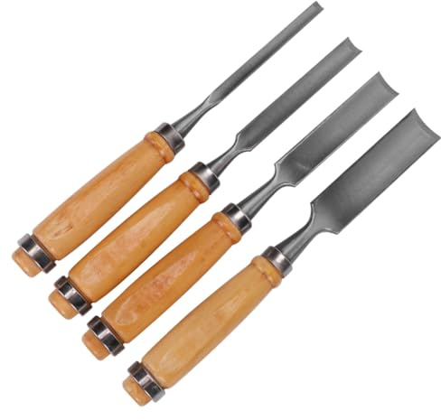 Ipetboom Set Scalpelli per Intaglio Legno con Manico in Legno Massello, Kit Strumenti da Carpentiere 4 Pezzi con Lame in Acciaio per Intagli Precisi, Utensili per Falegnami e Principianti