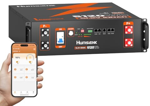 Humsienk Batterie Lithium 48V(51.2V)100Ah LiFePO4 con Bluetooth Batterie Stockage Domestique,5120Wh,Châssis 3U, Hasta 15000 Ciclos,Batterie Solaire pour Système Solaire Complet,Système Photovoltaïque