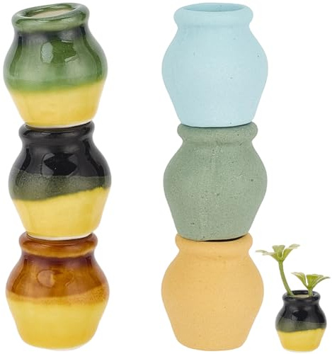 GORGECRAFT 6 Styles Mini Pots en Céramique pour Plantes Succulentes Vases Miniatures Petits Pots à Cactus Pots de Fleurs Jardinières de Bureau Contenants Maison Jardin Féérique Bonsaï Micro Paysage