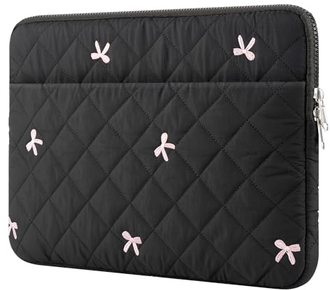 BAAGOAZ Funda Portátil 15-16 Pulgadas con Bolsillo Frontal, Bolsa para Laptop de Tela Acolchada con Lazos Bordados, Compatible con Portátiles, Chromebook y PC 15-16, MacBook 15,3/16,2, Negro
