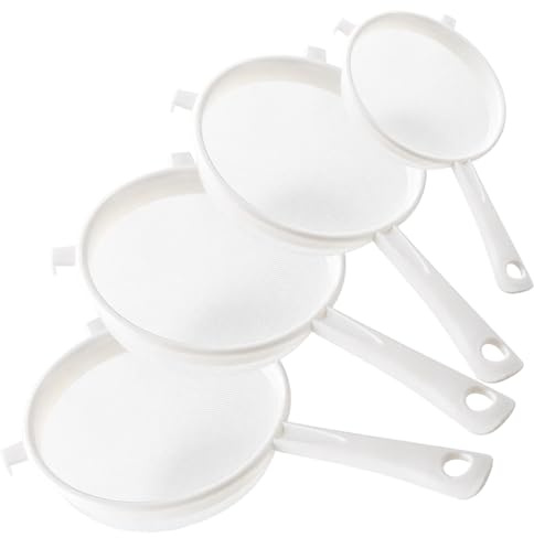 4PCS Plastic Sieve, Fine Mesh Strainers, Essential Kitchen Sieves and Strainers for Baking and Beverage Preparation, Compact Storage Design with Multiple Sizes