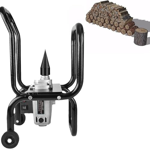Cortadora de troncos eléctrica, máquina de cortar leña portátil con rueda de transporte, marco protector, diámetro de corte de 20 cm, rotación hacia adelante/atrás, reinicio automático