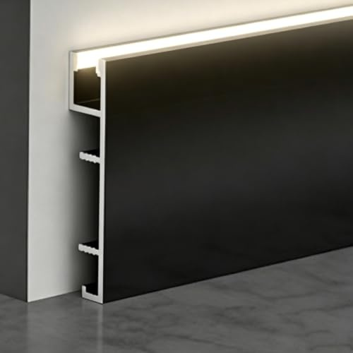 battiscopa Battiscopa In Alluminio, Battiscopa Bagno Alto 4 5 8 Cm Con Canale LED Per Protezione Pareti E Pavimenti, Modanatura Pavimento(A 4cm/1.6in,2.2m/7.2ft)