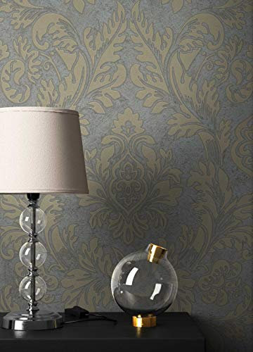 NEWROOM Papel pintado barroco gris vellóntapete barroco Glamour hermoso diseño moderno 3d mirada , incluyendo papel tapiz guía