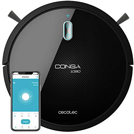 Cecotec Robot Aspirador y fregasuelos Conga 1090 Connected, App Control, Aspira, Barre, Friega y Pasa la Mopa, 1400Pa, Cepillo Especial Mascotas, Fregado Inteligente, Control por Voz Alexa y Google