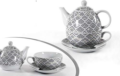 Gicos Set thè Tazza con teiera e piattino in Porcellana Decorato 15,5+13,5 CM ELA-780769