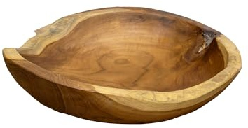 Darthome Teak Root Round Bowl 30cm Rustic Kitchen Food Hand Carved Wood Fruit Snack Table Decor