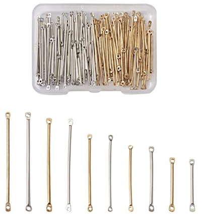 PandaHall 100 Stück/Box Messing Bar Charm Verbinder Perlen Silber & Platin Rechteck blanko Glieder Perlen für Armband Halskette Ohrringe Schmuckherstellung