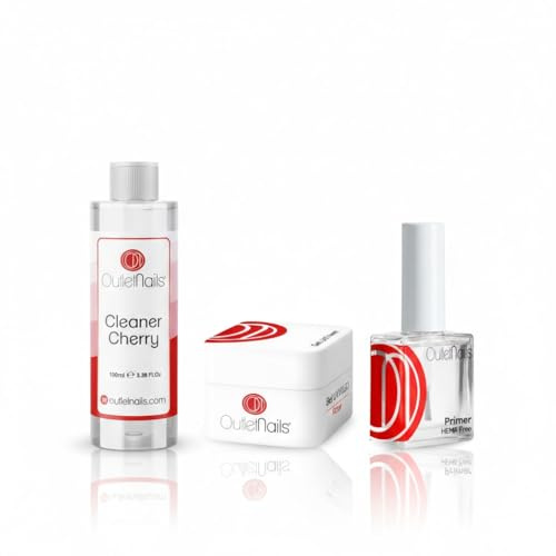 UV Gel Builder Clear 50ml + Primer 15ml sin acido + Limpiador 100ml Cherry | Para uñas de gel de Outlet Nails