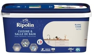 RIPOLIN Peinture Intérieure Cuisine et Bain Effet Perlant Blanc Casse 2 L | Peinture Spécialement Conçue pour les Pièces Humides, Technologie 'effet Perlant', Grande Résistance aux Graisses
