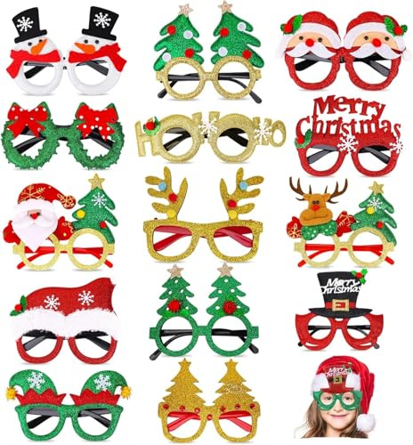 KAHEIGN 14Paare Weihnachten Brillen Rahmen 3D Weihnachtskostüm Brillen Weihnachten Party Requisiten Brille für Fotografie (Einheitsgröße)
