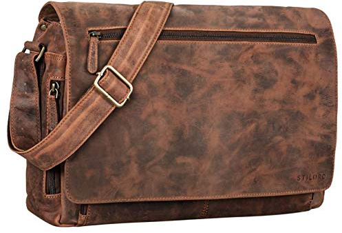 STILORD Jan 15,6 Zoll Laptoptasche Leder Herren Damen Umhängetasche Unitasche Aktentasche Freizeit Bürotasche weiches Vintage Leder Farbe:aneto - braun