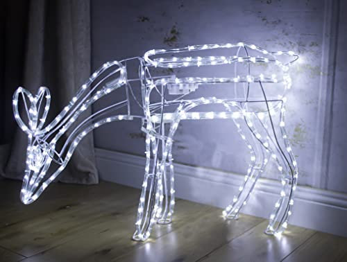 Garden Mile Motorised Moving Grazing Reindeer Silhouette Rope Light - Pre-Lit Waterproof White LED Lights - Festive Lighting Indoor or Outdoor Christmas Decorations for Garden, Home Decor