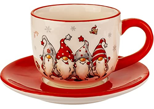 alles-meine.de GmbH Weihnachtsgeschirr Verschiedene Artikel frei wählbar 2 TLG. Set 3D Effekt Henkeltassen lustige Wichtel & Zwerge groß - 250 ml - Porzellan Tassen -..