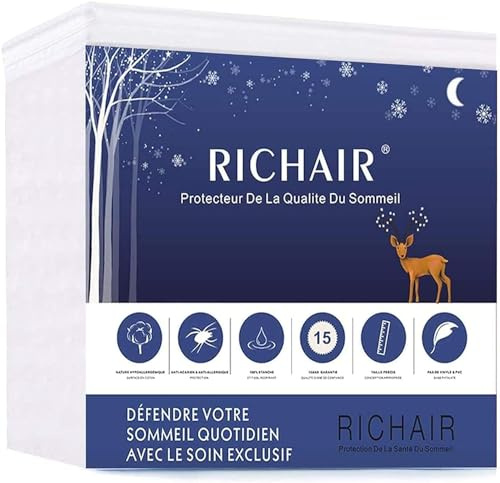 RICHAIR - Protector de colchón de 120 x 190 cm, Impermeable y Transpirable, Gorro de 30 cm - Alfombra silenciosa y ultraabsorbente, hipoalergénica, anticarian y bacterianos