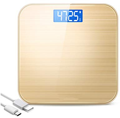 FKJLUN Digital Electronic Bathroom Scales Household High Accuracy Tempered Glass Digital Scale Kitchen Bathroom Scale Body Weight Scale USB Charging Scale High Precision Weighing Scale (Color : Gold)