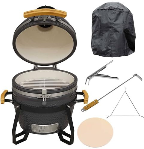 Dellonda Deluxe 16(40cm) Ceramic Kamado Style BBQ Grill/Oven/Smoker, Includes Cover, Grid Gripper, Heat Deflector & Support - DG235