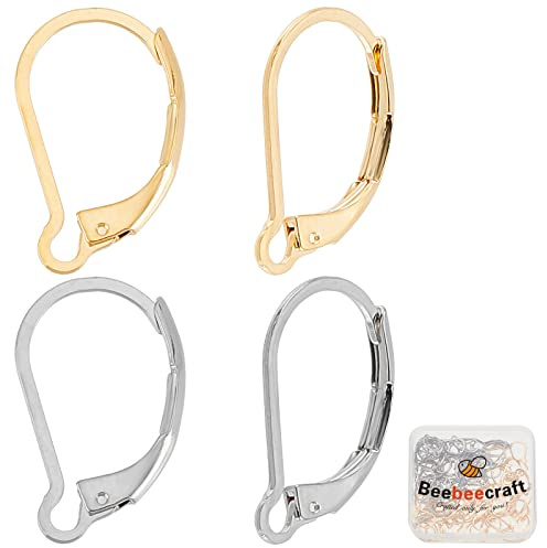 Beebeecraft 100 Stück 17x10 mm Brisuren Ohrhaken 24 Karat vergoldet Plattierte & Edelstahl Ohrhaken Bulk Brisuren Earring Ohrringe Für Die DIY Ohrringe Häkeln