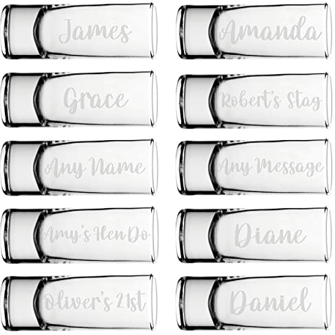 Gift Base Personalised Name Shot Shooter Glass Tall Double 60ml Any Name Message Multi Pack 5, 10, 20, 30, 40, 50, 100 Glasses Stag Hen Do Wedding Favour Birthday Tequila Rum Gin Whisky