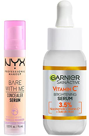 Garnier und NYX Glow Booster Set, Mit Garnier Vitamin C Serum und NYX Bare With Me Concealer Serum, Für eine strahlende Haut und einen makellosen Teint, 2-teilig