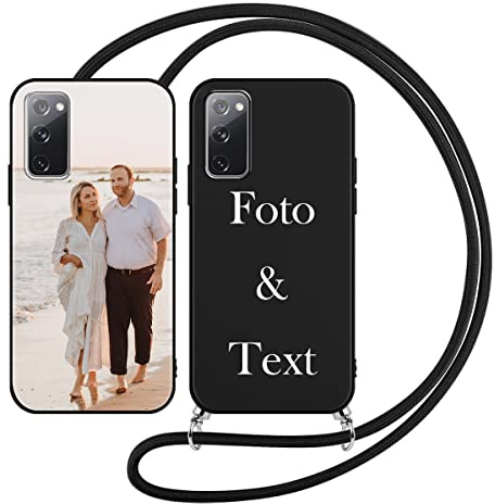 Yoedge Handykette Personalisierte Handyhülle für Samsung Galaxy S20 FE / S20 Lite Hülle mit Band Kordel 6,5,Selbst Gestalten/personalisiert Foto Bild Text Individuelle Schutzhülle Schwarz Cover Case