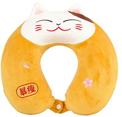 CULASIGN Nackenhörnchen, Nackenkissen Memory Foam Reisekissen Cartoon Katzen Schlafkissen U-förmiges Kissen Kopfkissen für Reise in Flugzeug, Auto, Zug (Gelb)