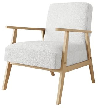 Mirjan24 Sessel Wikez Boucle, Polstersessel mit Holzarmlehne, Lehnstuhl, Holz Stuhl, Retro Sessel, Sitzmöbel Wohnzimmer (Baloo 2073)