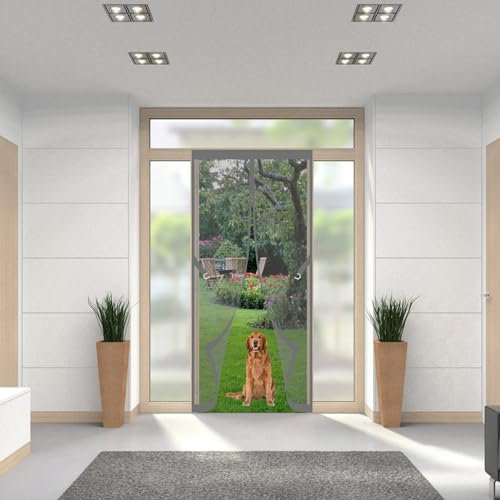 Insektenschutz Vorhang 150 x 240 cm Moskitonetz Tür Ohne Bohren selbstklebend Fliegengitter Tür Für Balkontür Wohnzimmer Terrassentür, Grau