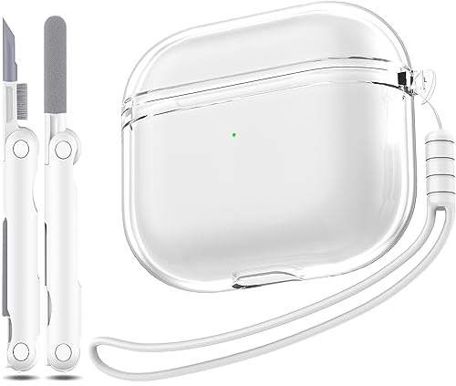 MHYALUDO Custodia Cover per Airpods di terza generazione, Compatibile con Airpods di terza generazione 2022, Custodia morbida trasparente antiurto con penna per pulizia con cordino,Trasparente