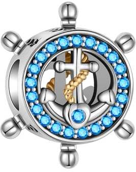 BIZK Blau Ruder & Anker Charm für Armband 925 Sterling Silber Charm Bead Pendant für Europäische Armbänder und Halsketten