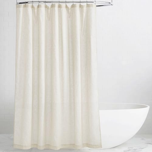 KGORGE Natural Linen Shower Curtain for Bathroom - Linen Blend Button Hole Semi Sheer Lightweight Waterproof Shower Curtains for Bathtub, 72 x 72 inches Long, Hooks Included