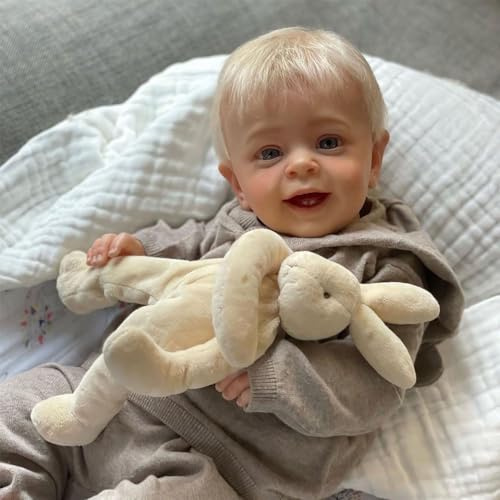 ROSHUAN Niedliche Reborn-Baby-Puppe 24 Zoll 60 cm Realistische Real Life Junge Handgefertigte Weiche Silikon Mit Stoff Körper - Kinder Geschenk