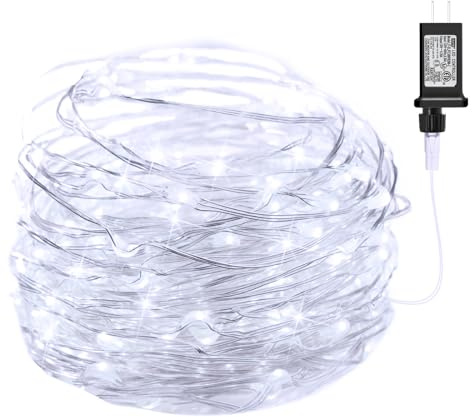 Minetom 100 LEDs Fairy Lights 33 Ft Firefly String Lights Waterproof Starry Lights on Silver Coated Copper Wire Perfect for Christmas Party DIY Wedding Bedroom Indoor Party Decorations Pure White