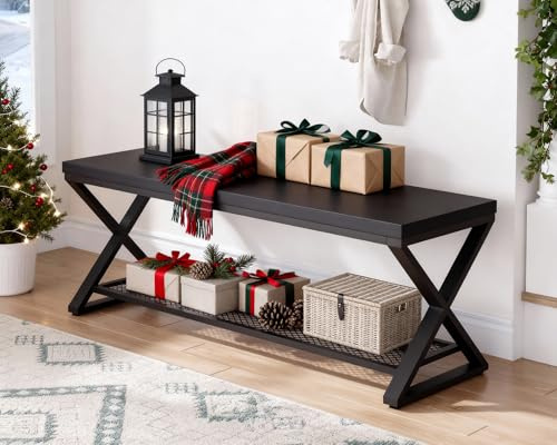 LVB Sitzbank mit Stauraum 120cm, Schuhbank Flur, 36T×120B×46H, Schwarz | Robuste schwarze Schuhbank mit Sitzfläche und Schuhablage, stabile Holzkonstruktion für Flur und Schlafzimmer