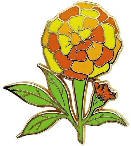 Ficsowy Marigold Flower Enamel Pin for October Birth Month Flower Birthday Gift Nature Lover Jewelry Gifts, Botanical Brooch, Gift for Gardeners