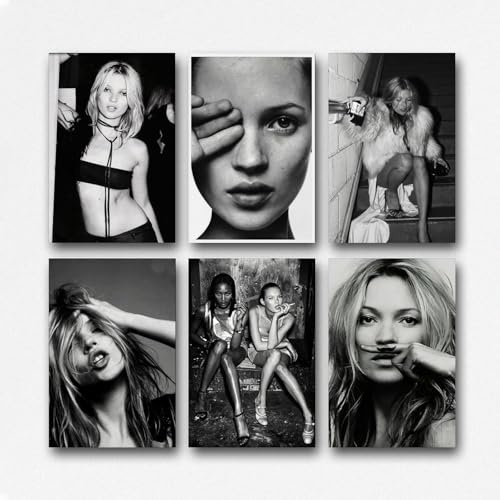 Ein Set von 6 Kate Moss Poster - Schwarz-Weiß-Kunstposter Fashion Poster