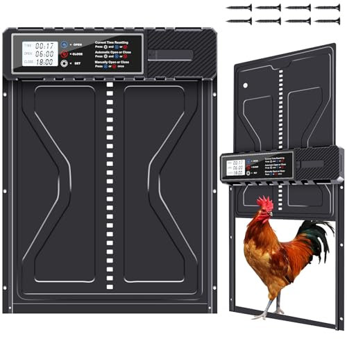 PlayDen Automatische Hühnerlippe aus Aluminium mit Elektrischer Batterie und Wasserdichtem Display Großer Timer