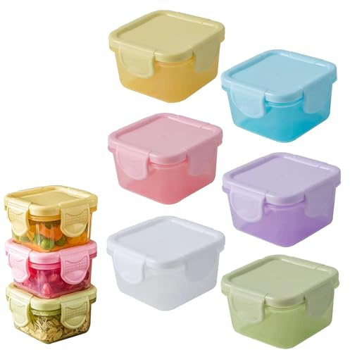 CANCYCC 6 piccole lattine con coperchio, in plastica, da 60 ml, piccoli contenitori con coperchio, piccoli contenitori per alimenti riutilizzabili per salse, spezie, marmellata