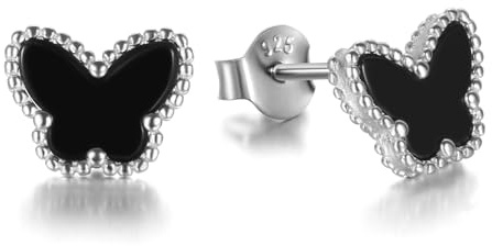 Evensee Schmetterling Ohrstecker mit Schwarzem Onyx 925 Silber, Hypoallergene Butterfly Ohrringe Edelstein Mode, Beliebte Geschenke für Frauen Geburtstag Valentinstag Weihnachten Hochzeit