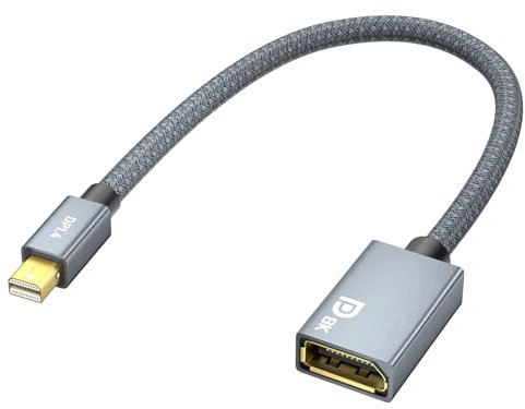 HLLYLL Adaptateur Mini DP 1.4 vers DP 8K @ 60Hz 4K @ 144Hz mâle vers femelle fil nylon avec HDR HBR3 G-Sync FreeSync, Mini Displayport vers Displayport 20 cm pour ordinateur portable/MacBook/moniteur