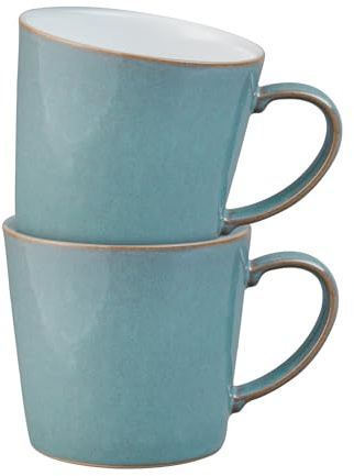 Denby - Azure Blue Mug Set of 2-310ml Capacity, Dishwasher & Microwave Safe Crockery - Handmade Ceramic Stoneware Reactive Glaze Mug - Chip Resistant Hot Drink Coffee, Tea Mugs - L12.5xW9xH8.5cm