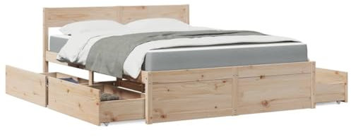 MOBCANT Bett mit Schubladen und Matratze, Bettsystem Bettstütze Doppelbett Futonbett Geeignet für Wohnungen Schulen Gästezimmer Schlafzimmer 160x200 cm Massivholz Kiefer